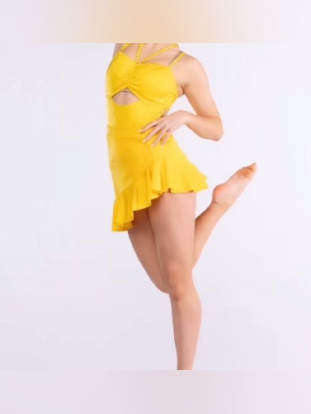 KELLE Sunshine 2 Piece Stoned Dance Costume Bright Yellow Adult Sz S EUC